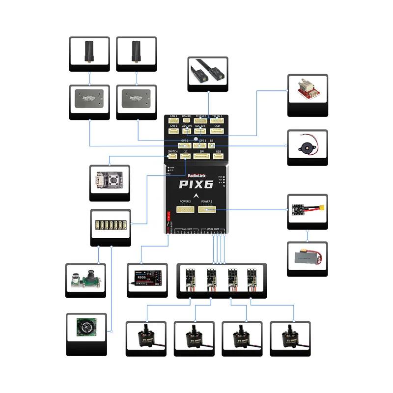 radiolink-pix6-flight-controller-16-channels-output-osd-module-and-dual-gyro-integrated-vibration-damping-fc-for-drone