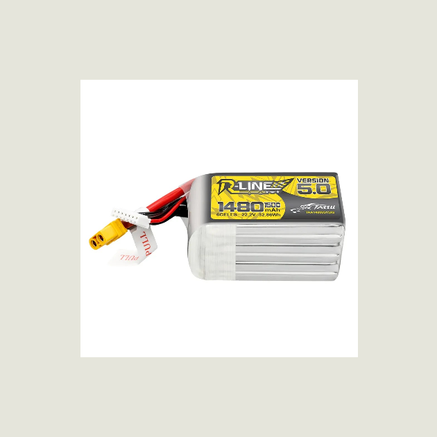 Tattu r-line v5.0 1480mah 6s 150c lipo battery with xt60 plug at